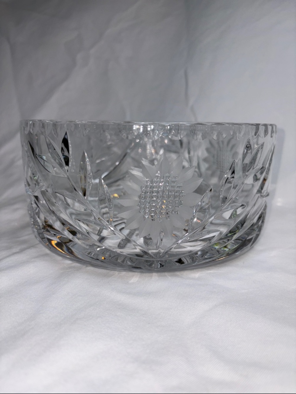 Bohemian Lead Crystal Sunflower Serving Bowl - Heavy 8" Centerpiece- Vintage